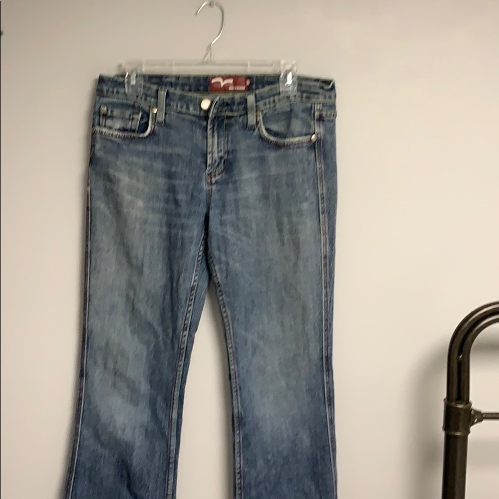 Vigoss® Med wash bootcut retro  jean RED & Yellow  TRIM Size 9/10